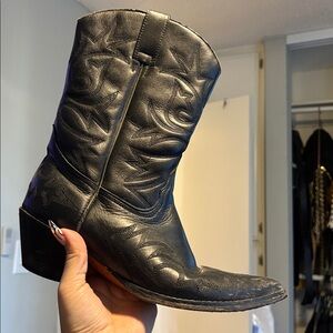 GENUINE LEATHER-BLACK COWBOY BOOTS